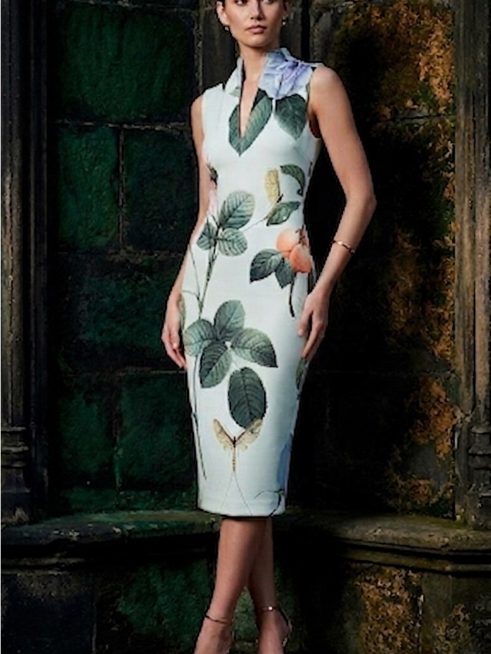 Ted Baker Pale Blue Floral Midi Dress with Botanical Print